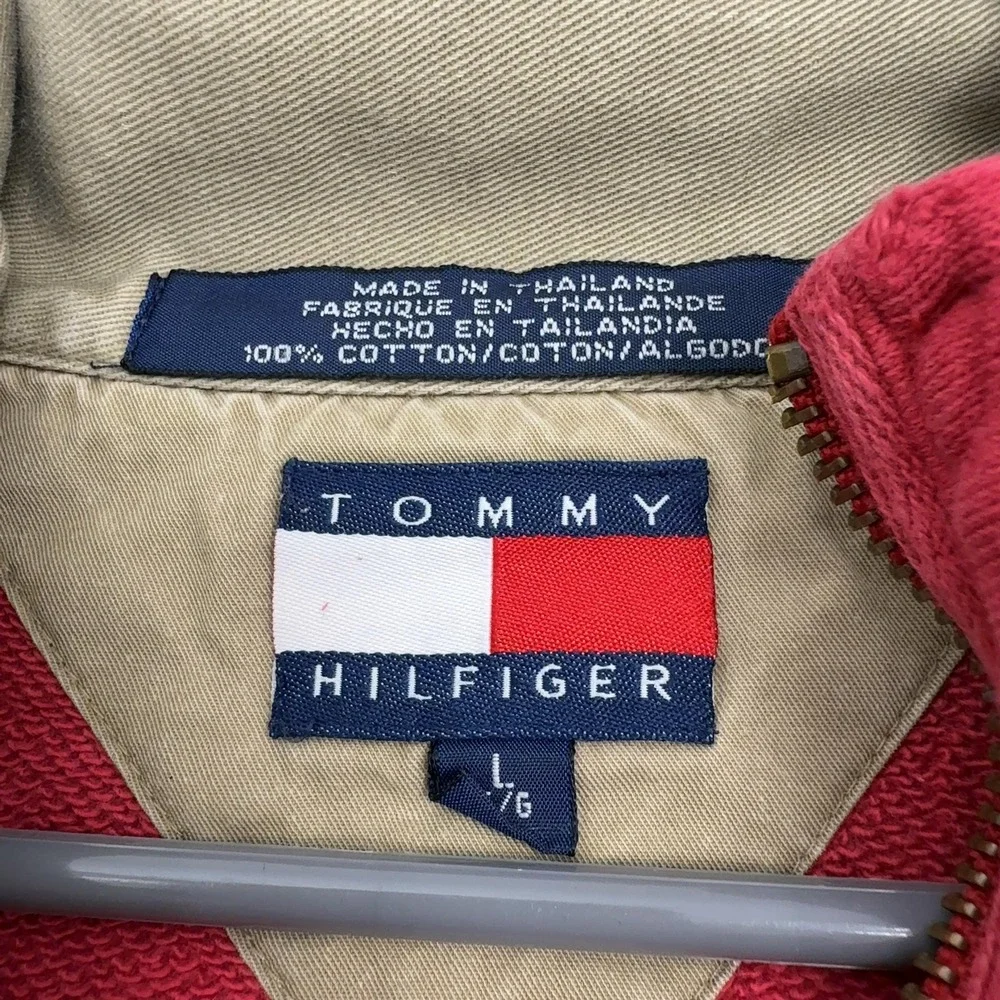 Vintage Tommy Hilfiger Sweatshirt Men L Red Cotton Quarter Zip Outdoors Gorpcore